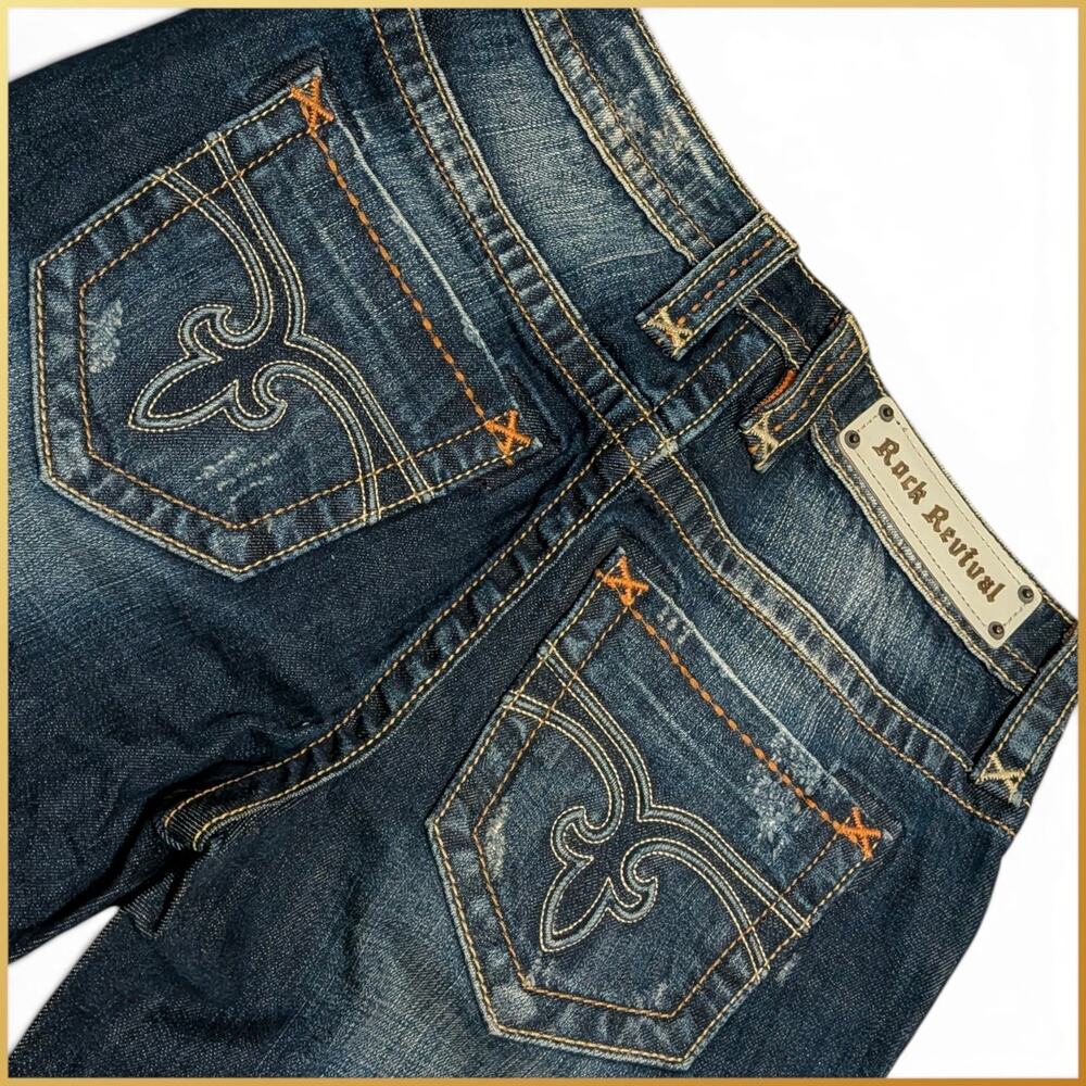 ROCK REVIVAL Capri Jeans Women's 26 Thick Stitch Indigo Distressed Denim Y2K